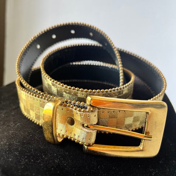 Vtg Elite Gold Check 1980s Womens Belt Size M/L  4011 Beaded Gold Buckle Retro main image 11